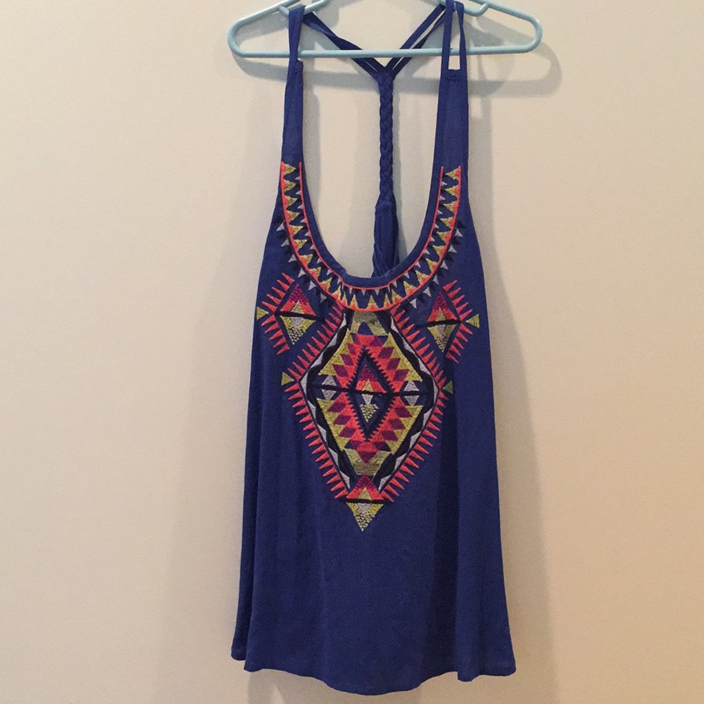 Blue Aztec patterned tank top